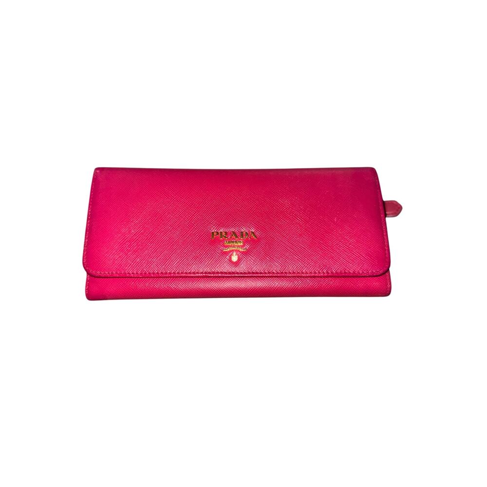 Prada Pink Continental Wallet Saffiano Leather